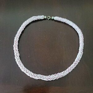 Vintage Pink and White Multi Strand Braided 16" Seed Bead Choker Necklace
